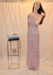 One Shoulder Sequin Embellished Maxi Dress in Pink