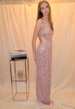 One Shoulder Sequin Embellished Maxi Dress in Pink