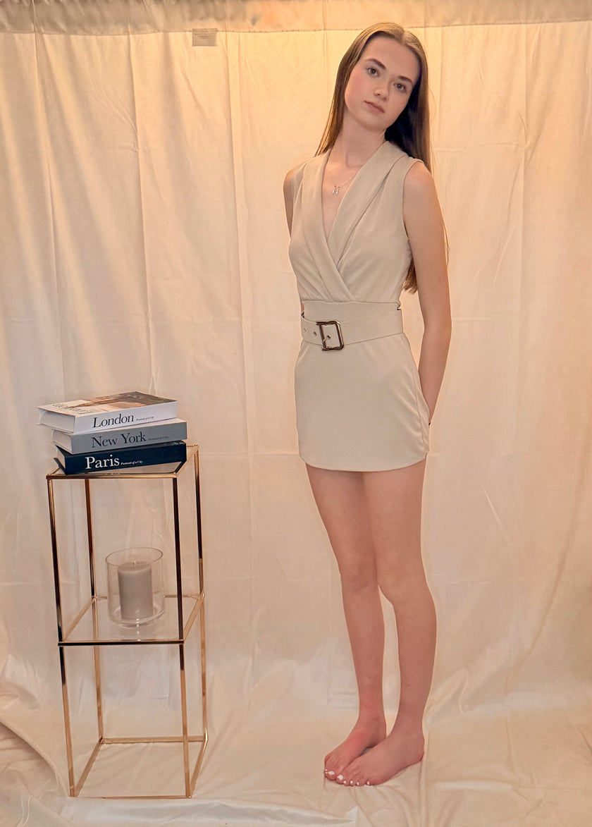 Belted Plunge Neckline Playsuit