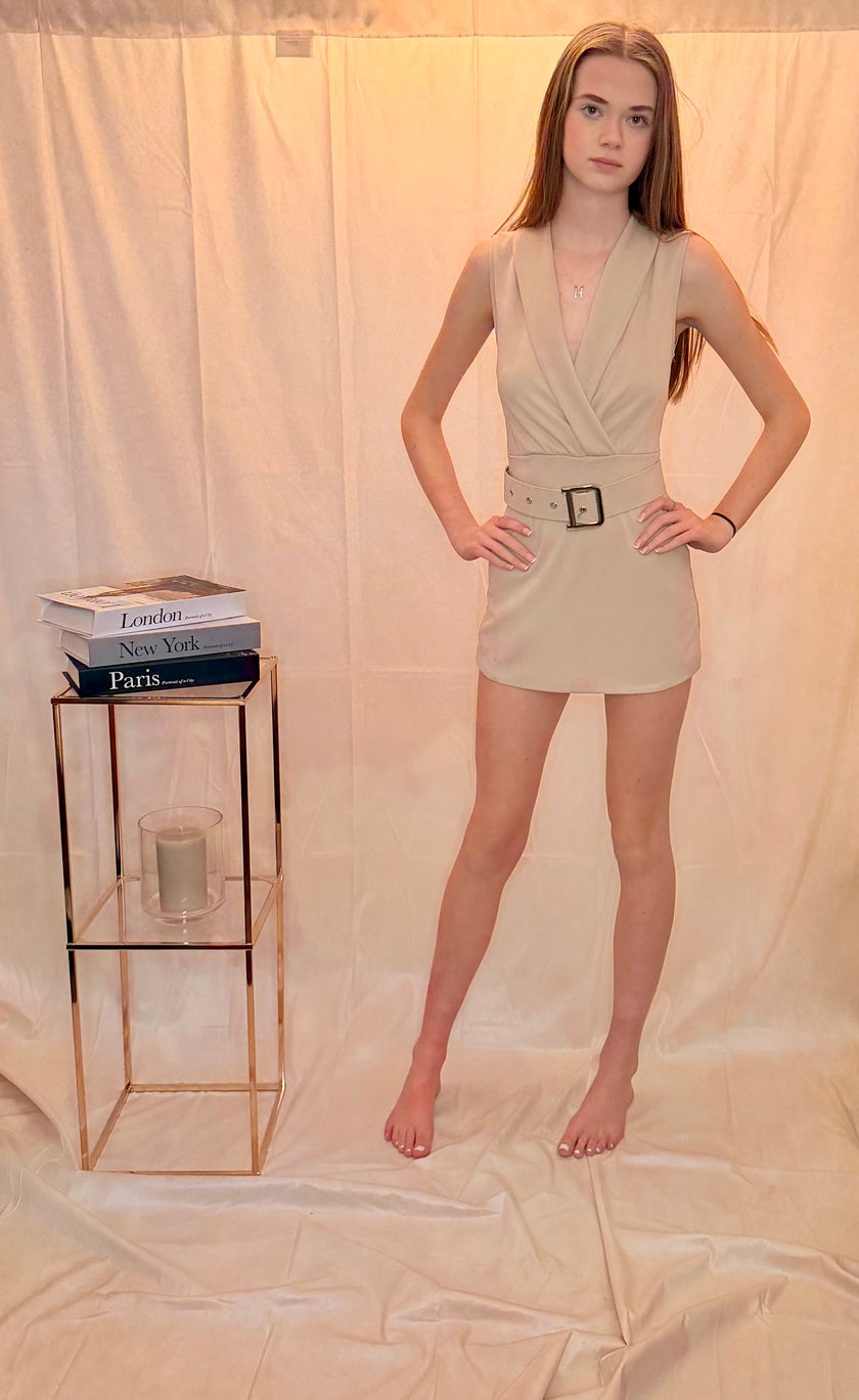 Belted Plunge Neckline Playsuit