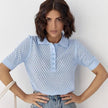 Diamond-Mesh Knit Summer Polo Shirt: Blue