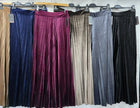 Plain Velvet Velour Wide Leg Plisse Trousers: Camel