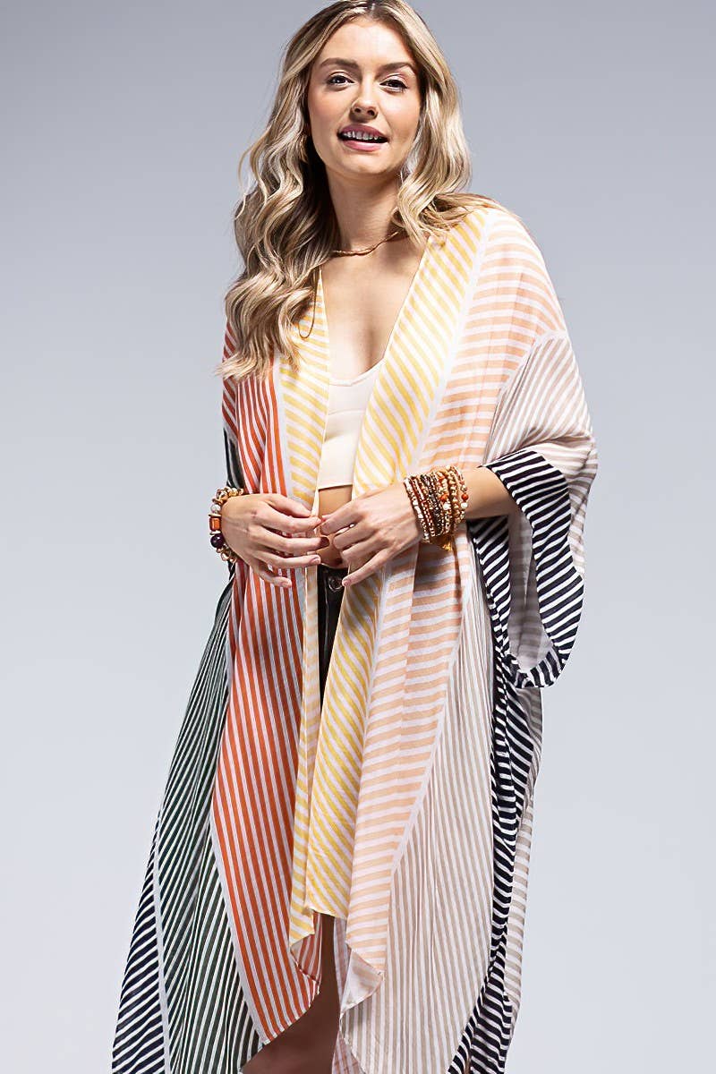 Sunset Stripe Viscose Kimono: Stripe Multi