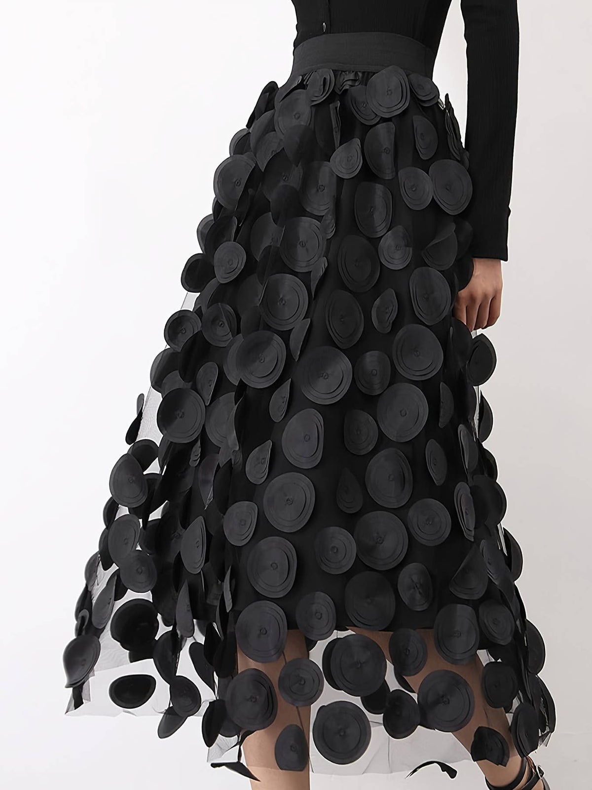 SK118 Large circle embellished skirts: Black