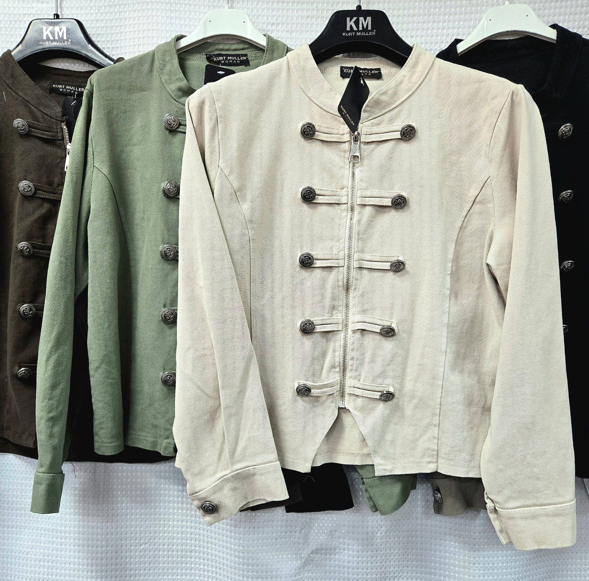 Military Cotton Zip Jacket: Cream