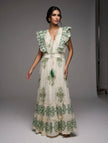 The Egyptian Ruffle Shoulder Maxi Dress: Green