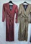 Shimmer V Notch Maxi Dress: Gold