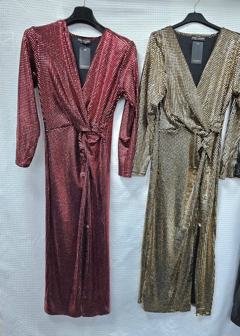 Shimmer V Notch Maxi Dress: Gold