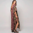 Patchwork Floral & Geometric Print Maxi Dress in Green