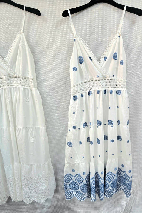 Athena Embroidery Cut Out Crochet Midi Dress: Blue