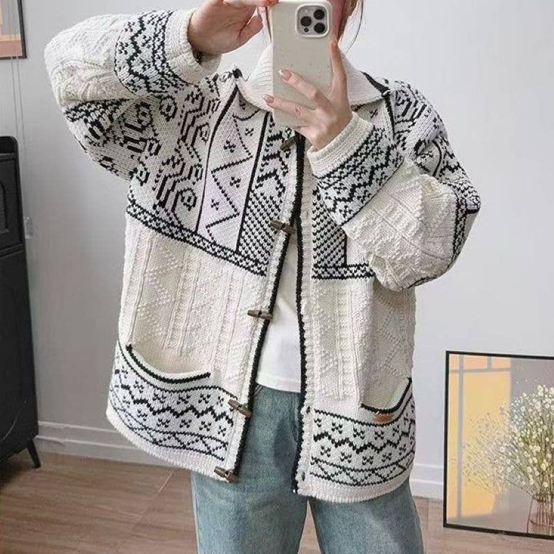 Nordic Knit Oversized Toggle Cardigan: Navy