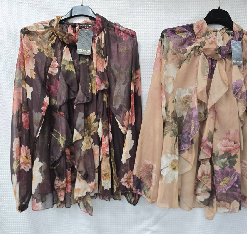 Royal Frill Silky Blouse: Chocolate brown