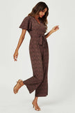 Leopard Print Wrap Top Jumpsuit In Rusty: Rusty / S