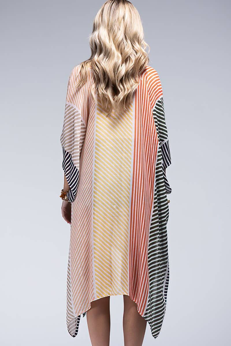Sunset Stripe Viscose Kimono: Stripe Multi