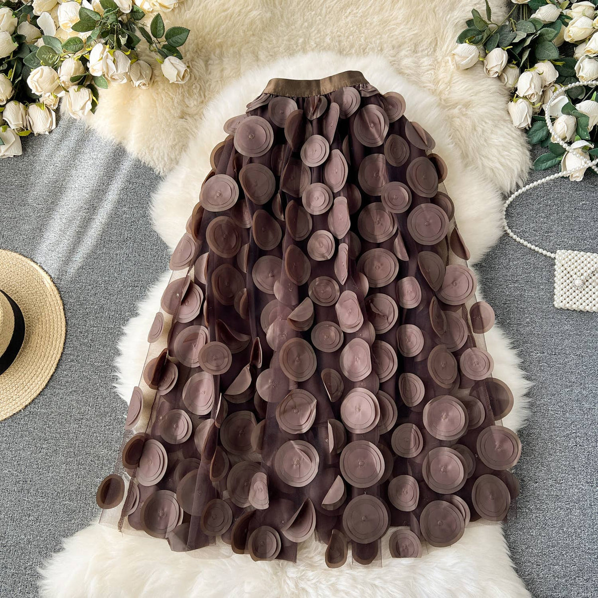 SK118 Large circle embellished skirts: Black