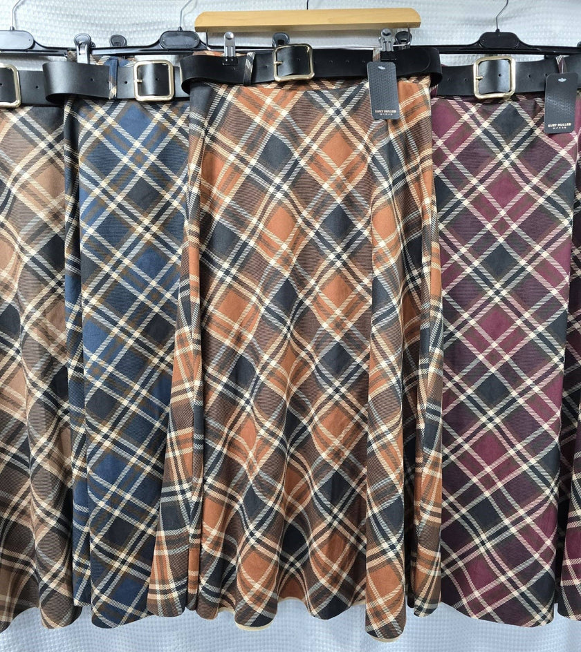 Coloured Check Suedette A-line Skirt: Khaki green