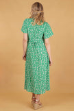 Spotted Daisy Print Short Sleeve Maxi Wrap Dress in Green: Medium (12-14)