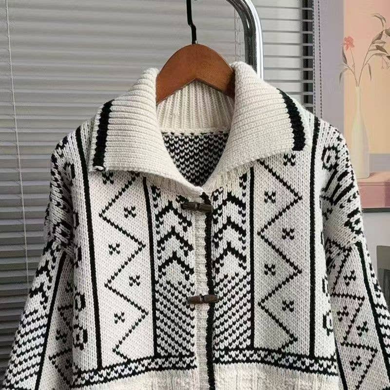 Nordic Knit Oversized Toggle Cardigan: Navy