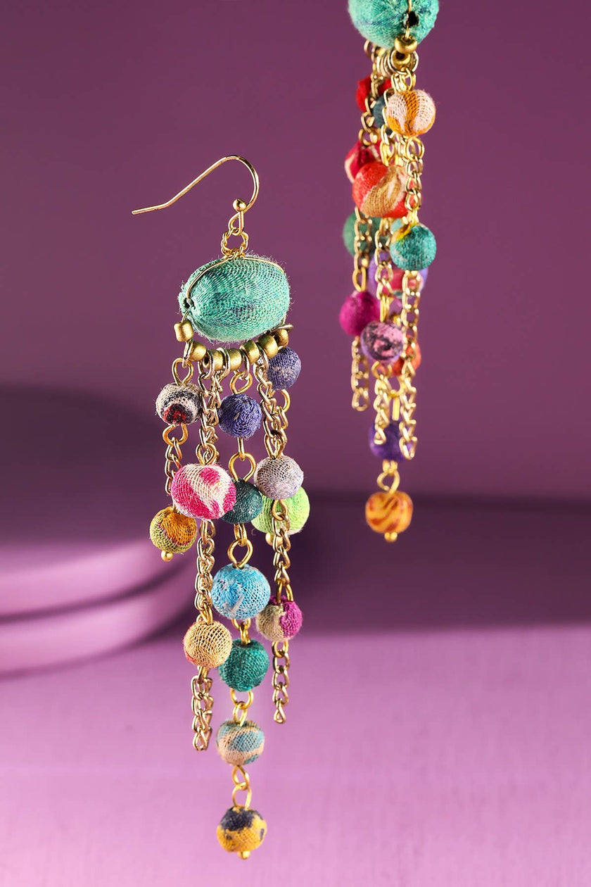 Handmade Cotton Beaded Dangle Earrings: MULTI(MUL)