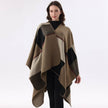 Soft Knit Color-Block Poncho Cape: Tan