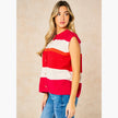 Heart Buttons Striped Sleeveless Vest in Red: One-size (UK 8-18)