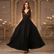 Sequin Velour Crossover Neck Maxi Dress: Brown