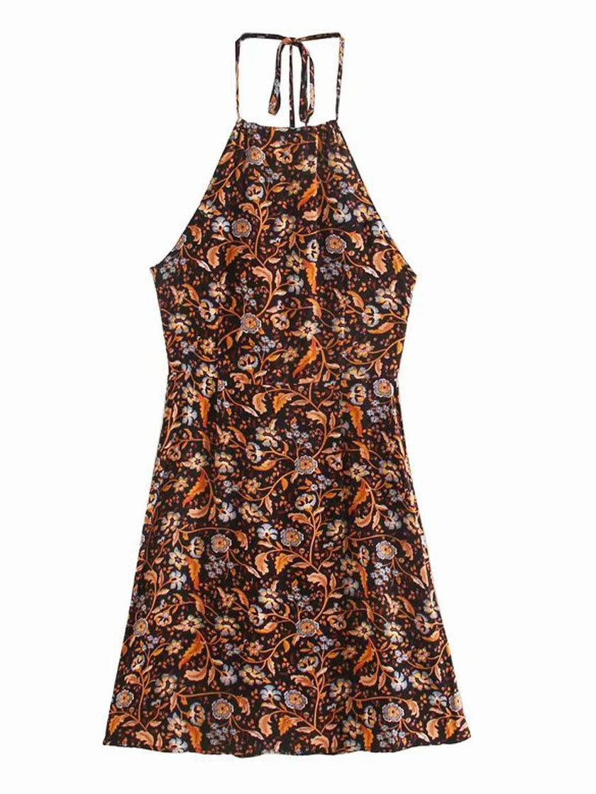 Summer Strappy Flowy Mini Dress In Black Floral Print: 8-10