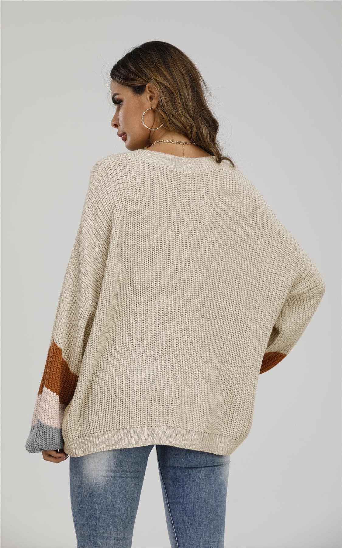 Striped Jumper In Beige & Peach Pink & Camel