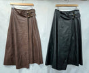 PU Leather look buckle Skirt: Brown