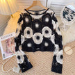 Floral Medallion Crochet Knit Sweater: Burgundy