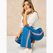 Striped Trim Wide Leg Trousers in Denim Blue