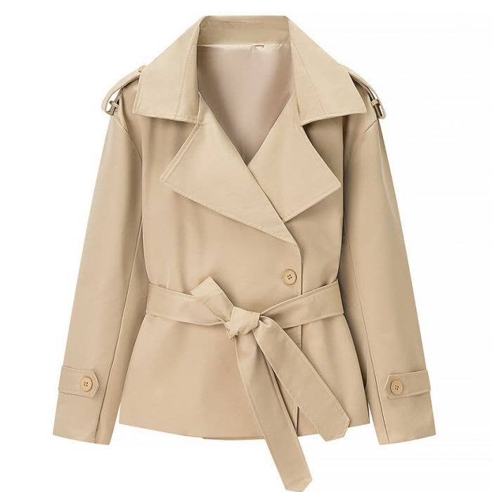 Chic Cropped Trench Coat: Khaki Green