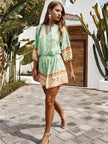 Boho Playsuit With Buttons In Mint Green & Chocolate Floral: Mint
