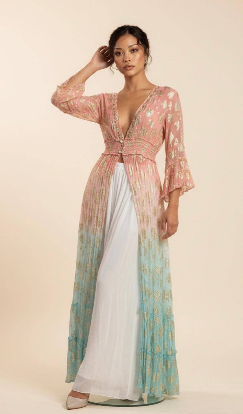 MILANO Dip-dyed/Ombré Maxi Cardigan(11): Coral