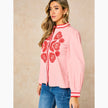 Embroidered Hearts Long Sleeve Cotton Shirt in Pink: Medium (UK 12-14)