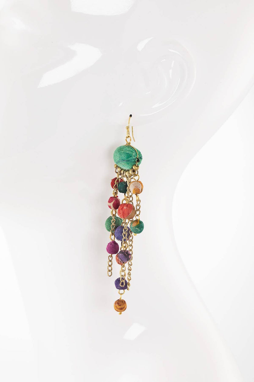 Handmade Cotton Beaded Dangle Earrings: MULTI(MUL)