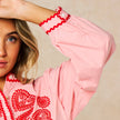 Embroidered Hearts Long Sleeve Cotton Shirt in Pink: Medium (UK 12-14)