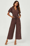 Leopard Print Wrap Top Jumpsuit In Rusty: Rusty / S