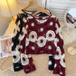 Floral Medallion Crochet Knit Sweater: Burgundy