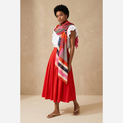 Block Stripe Lightweight Cotton Scarf in Pink: One-size