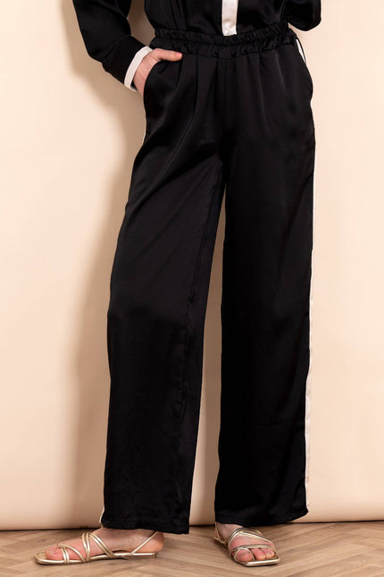 Sonnie Wide Leg Trousers - Black/Cream, Contrast Stripe