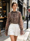 Printed Animal Tie Back Blouses: Brown leopard