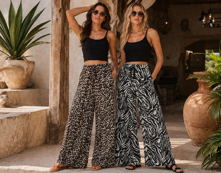 Animal Printed Wide Leg Trousers: Dark Leopard