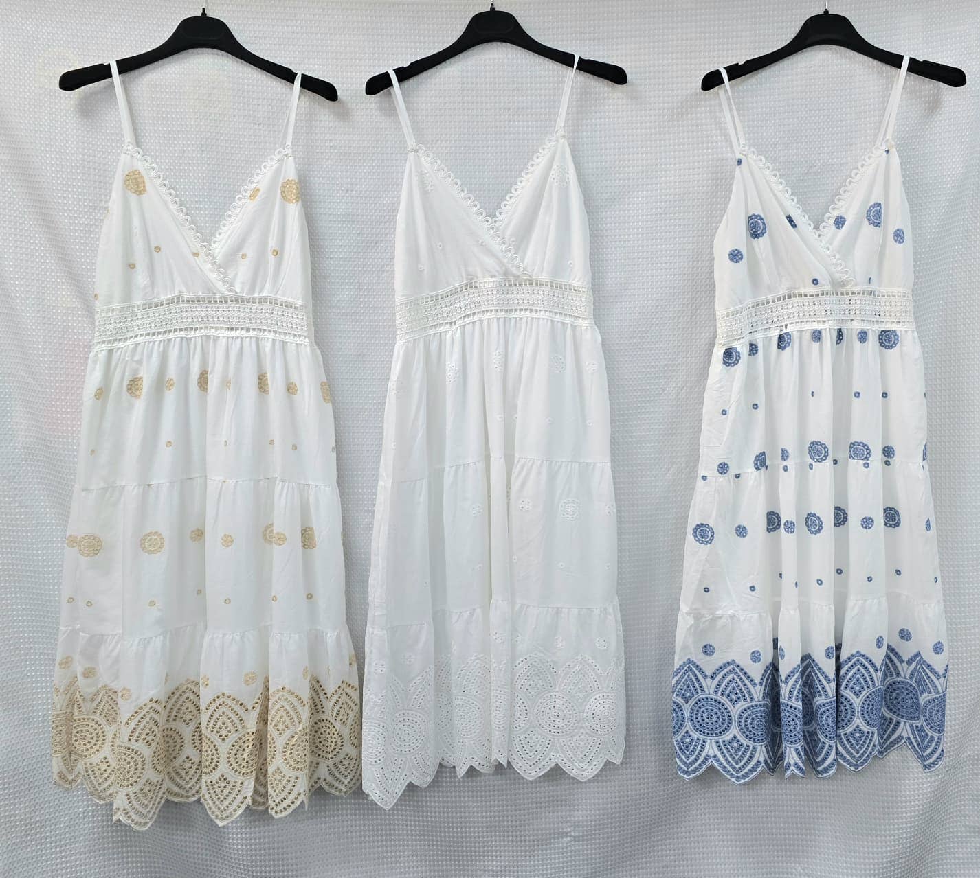 Athena Embroidery Cut Out Crochet Midi Dress: Blue