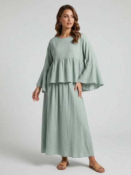 Tiered Bell Sleeve Skirt Set: Mint