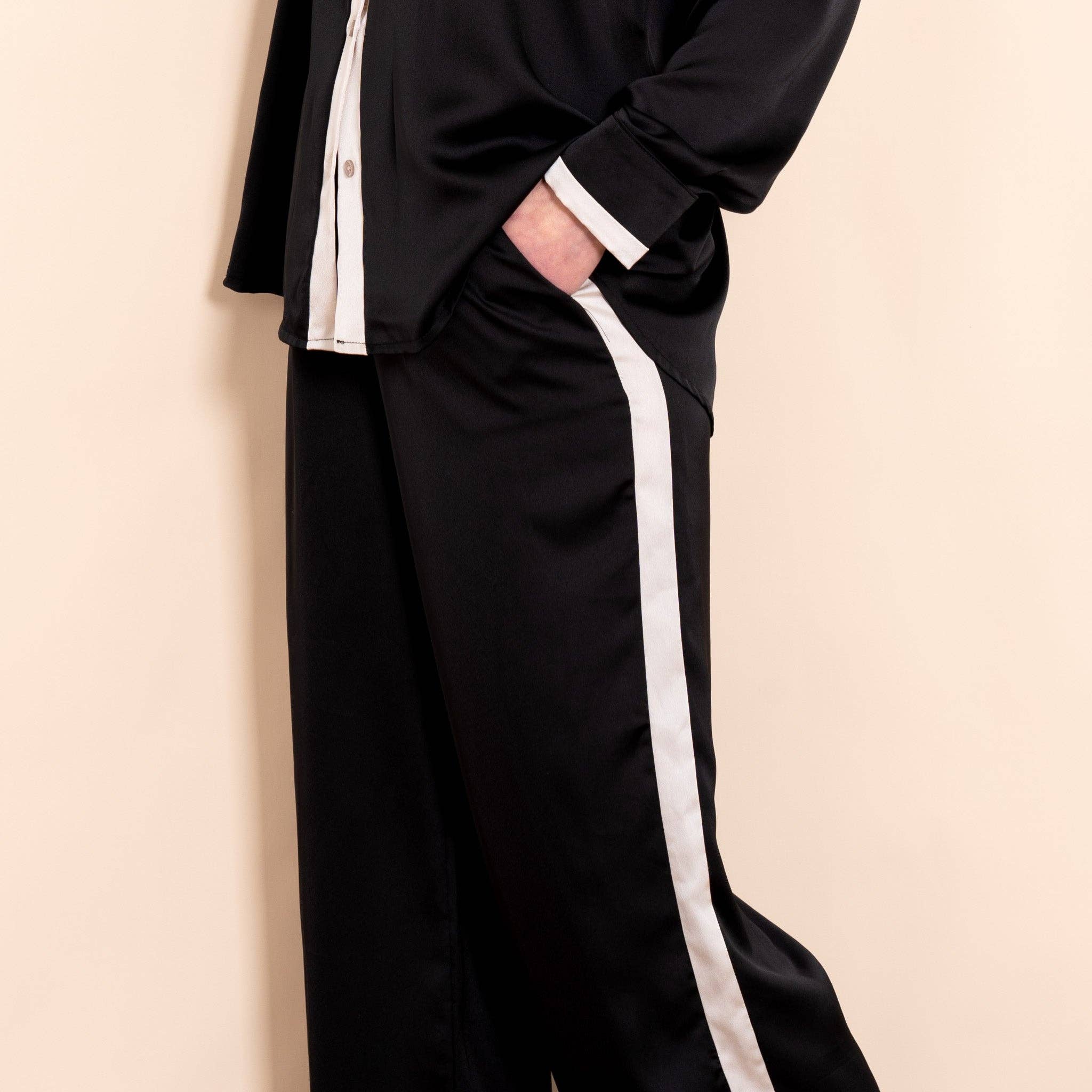 Sonnie Wide Leg Trousers - Black/Cream, Contrast Stripe