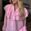 Long Sleeve Ruffle Tiered Blouse: Pink