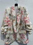 Contrast Lily Printed Rouched Sleeve Blazer: Pink / S