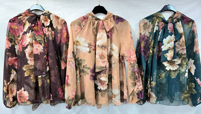 Royal Frill Silky Blouse: Chocolate brown