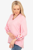Honey Long Sleeve Cotton Blouse - Pink, Floral Embroidery: Small (UK 8-10)